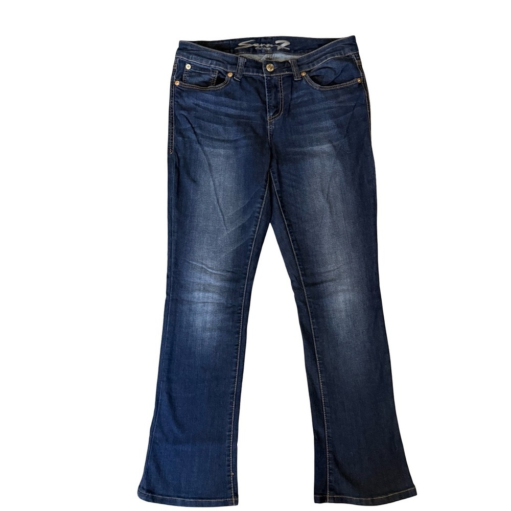 Seven7 Dark Blue Rocker Slim Embroidered Boot Cut Jeans Size 12 Casual Denim
